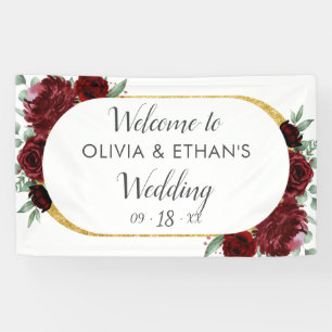 Rustic Elegant Red Rose Floral Gold White Wedding Spandoek
