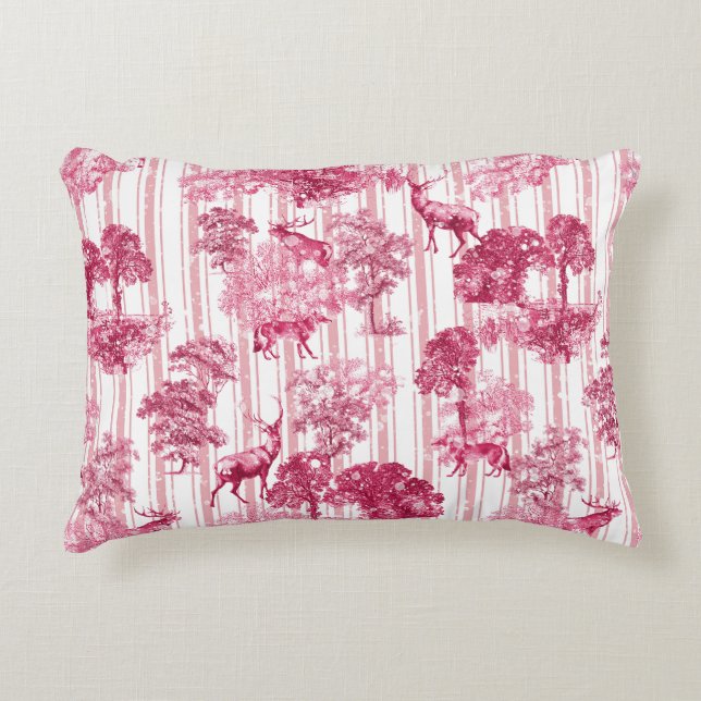 Rustic Elegant roze Franse toile deer Stripes Accent Kussen (Voorkant)