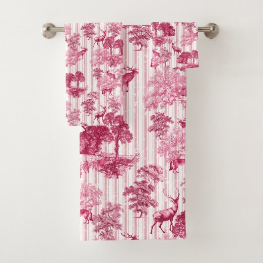 Rustic Elegant roze Franse toile deer Stripes Bad Handdoek (Insitu)
