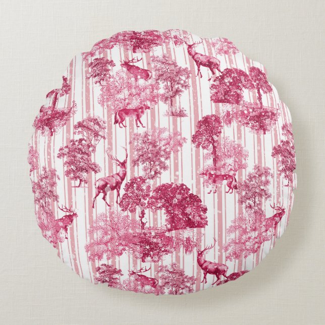 Rustic Elegant roze Franse toile deer Stripes Rond Kussen (Voorkant)