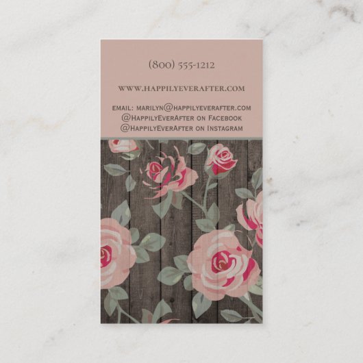 Rustic Elegant roze rozen op Visitekaartje van hou (Achterkant)