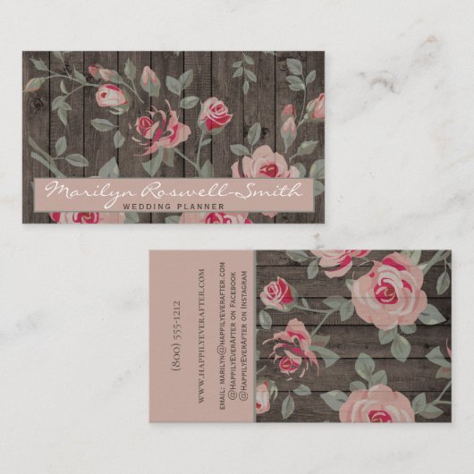 Rustic Elegant roze rozen op Visitekaartje van hou (Voorkant / Achterkant)