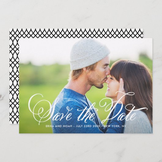 Rustic Elegant Script Photo Save the Date Card (Voorkant / Achterkant)