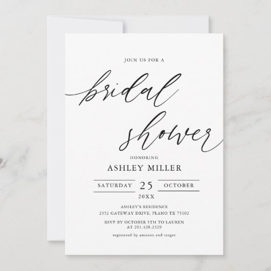 Rustic Elegant Simple Bridal Shower Invitation Kaart (Voorkant)
