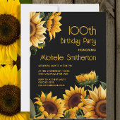 Rustic Elegant Sunflower Black 100th Birthday Kaart