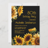 Rustic Elegant Sunflower Black 80th Birthday Kaart (Voorkant)