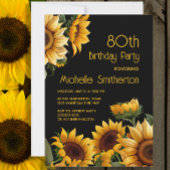 Rustic Elegant Sunflower Black 80th Birthday Kaart