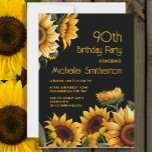 Rustic Elegant Sunflower Black 90th Birthday Kaart<br><div class="desc">Robuuste,  elegante uitnodiging van het 90ste verjaardagsfeest met gele zonnebloemen op een zwarte achtergrond. Neem contact met mij op voor hulp bij uw aanpassingen of om aanvullende Zazzle-producten aan te vragen of te coördineren voor uw viering.</div>