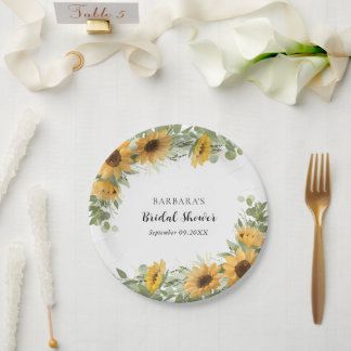 Rustic Elegant Sunflower Eucalyptus Bridal Shower Papieren Bordje