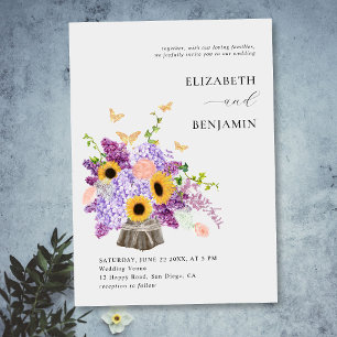 Rustic Elegant Sunflower Lush Bouquet Wedding Kaart
