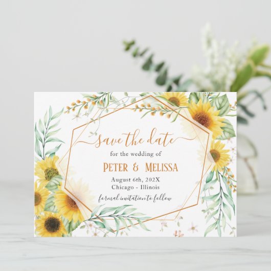 Rustic Elegant Sunflower slaat de datum op Aankondiging (Staand voorkant)