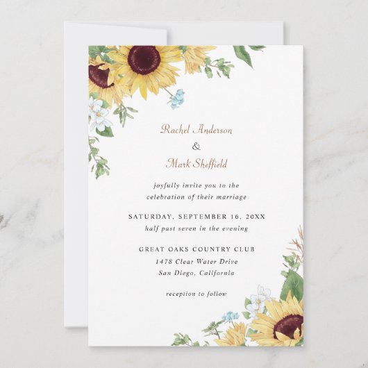 Rustic Elegant Sunflower Wedding Uitnodiging (Voorkant)