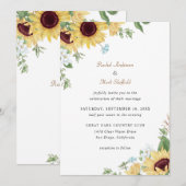 Rustic Elegant Sunflower Wedding Uitnodiging (Voorkant / Achterkant)