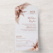 Rustic Elegant Terracotta Pampas Grass Wedding All In One Uitnodiging (Binnen)