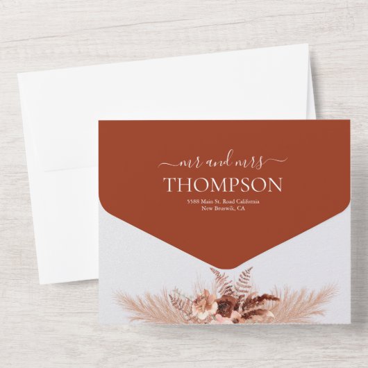 Rustic Elegant Terracotta Pampas Grass Wedding All In One Uitnodiging (Achterkant)