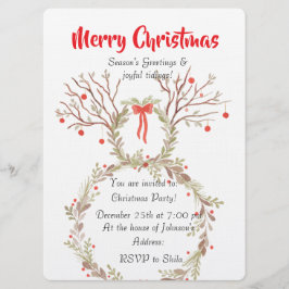 Rustic elegant watercolour Christmas invite cards Kaart