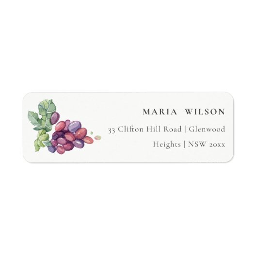 Rustic Elegant Waterverf Grape Foliage Address Etiket (Voorkant)
