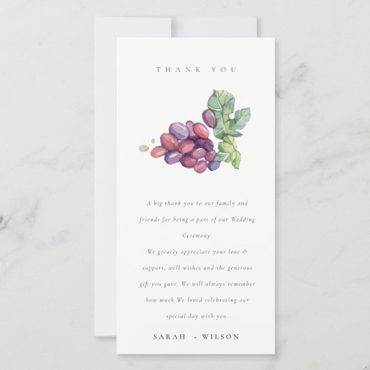 Rustic Elegant Waterverf Grape Foliage Wedding Bedankkaart (Voorkant)