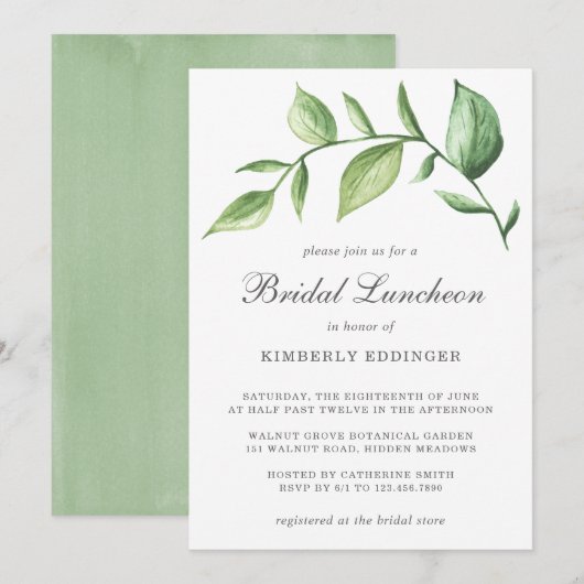 Rustic Elegant Waterverf Greenery Bridal Luncheon Kaart (Voorkant / Achterkant)
