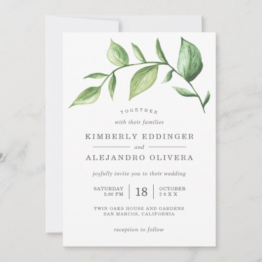 Rustic Elegant Waterverf Greenery Sprig Wedding Kaart (Voorkant)