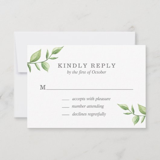 Rustic Elegant Waterverf Greenery Sprig Wedding RSVP Kaartje (Voorkant)
