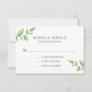 Rustic Elegant Waterverf Greenery Sprig Wedding RSVP Kaartje