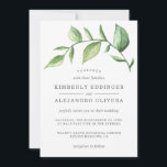 Rustic Elegant Waterverf Greenery Wedding Kaart<br><div class="desc">Rustic Wedding Invitation met een eenvoudig ontwerp met een groene waterverf,  geschilderd met grote bladeren,  over een witte achtergrond. Hieronder vindt u de details van uw voorvallen in zachte grijs en de achterzijde heeft een lichtgroene waterverf. Een elegante botanische huwelijksuitnodiging die geweldig is voor een zomerbruiloft.</div>