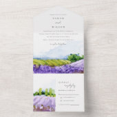 Rustic Elegant Waterverf Lavender Fields Wedding All In One Uitnodiging (Binnen)