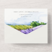 Rustic Elegant Waterverf Lavender Fields Wedding All In One Uitnodiging (Achterkant)