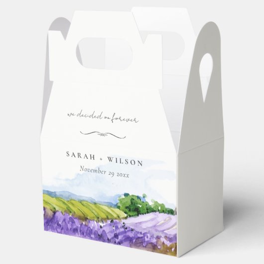 Rustic Elegant Waterverf Lavender Fields Wedding Bedankdoosjes (Geopend)
