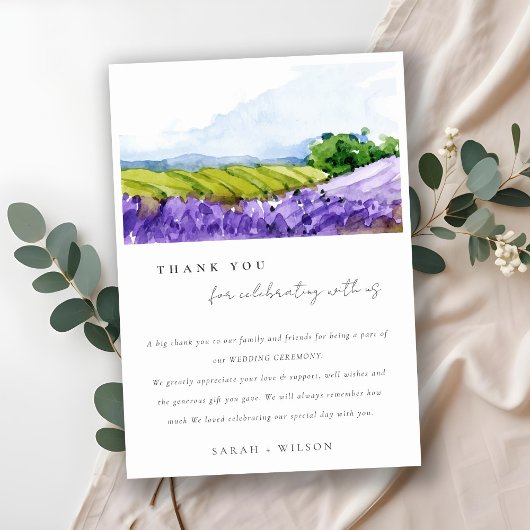 Rustic Elegant Waterverf Lavender Fields Wedding Bedankkaart