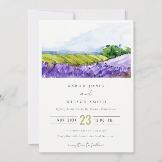 Rustic Elegant Waterverf Lavender Fields Wedding Kaart (Voorkant)