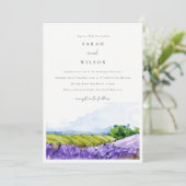Rustic Elegant Waterverf Lavender Fields Wedding Kaart (Staand voorkant)