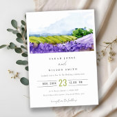 Rustic Elegant Waterverf Lavender Fields Wedding Kaart