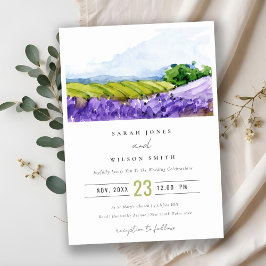 Rustic Elegant Waterverf Lavender Fields Wedding Kaart