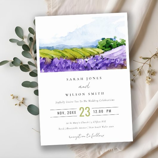 Rustic Elegant Waterverf Lavender Fields Wedding Kaart
