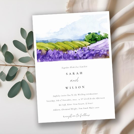 Rustic Elegant Waterverf Lavender Fields Wedding Kaart