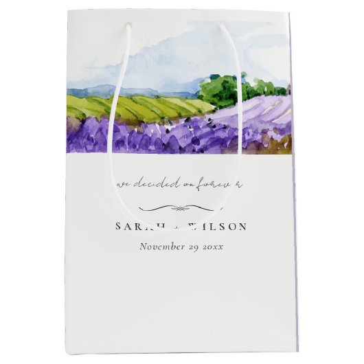 Rustic Elegant Waterverf Lavender Fields Wedding Medium Cadeauzakje (Voorkant)