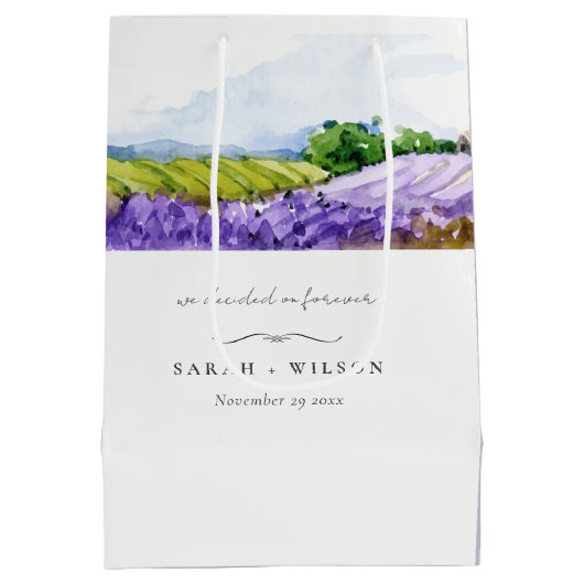 Rustic Elegant Waterverf Lavender Fields Wedding Medium Cadeauzakje (Achterkant)