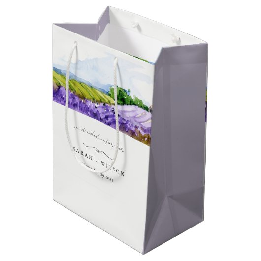 Rustic Elegant Waterverf Lavender Fields Wedding Medium Cadeauzakje (Achterkant Gekanteld)