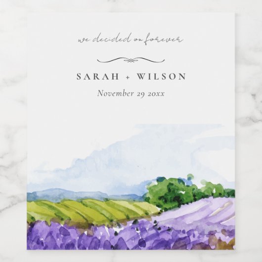 Rustic Elegant Waterverf Lavender Fields Wedding Wijn Etiket (Enkel label)