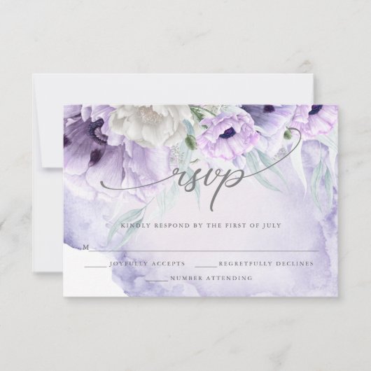 Rustic Elegant Waterverf Lila papaver RSVP-kaart RSVP Kaartje (Voorkant)