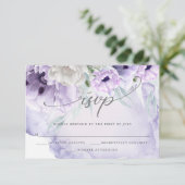 Rustic Elegant Waterverf Lila papaver RSVP-kaart RSVP Kaartje (Staand voorkant)
