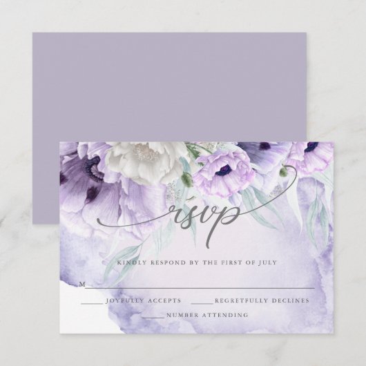 Rustic Elegant Waterverf Lila papaver RSVP-kaart RSVP Kaartje (Voorkant / Achterkant)