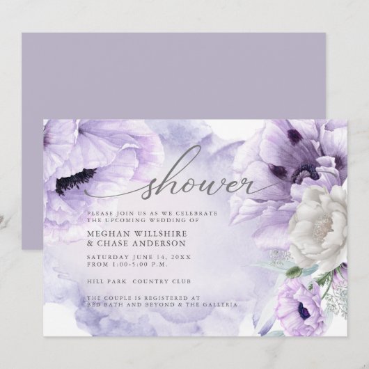 Rustic Elegant Waterverf Violet Floral Poppies Kaart (Voorkant / Achterkant)