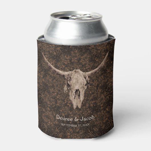 Rustic Elegant Wedding Brown Western Bull Skull Blikjeskoeler (Blikje Voorkant)