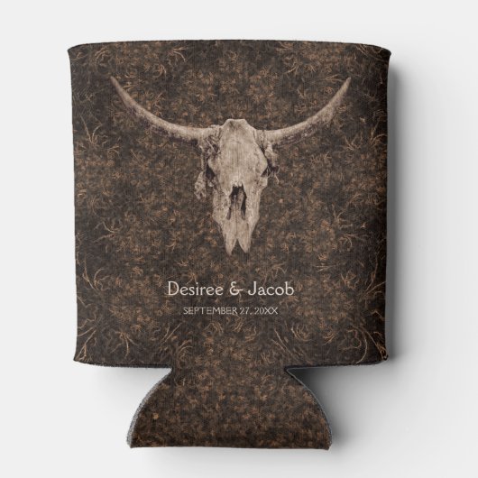 Rustic Elegant Wedding Brown Western Bull Skull Blikjeskoeler (Achterkant)
