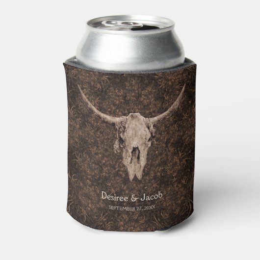 Rustic Elegant Wedding Brown Western Bull Skull Blikjeskoeler (Blikje Achterkant)
