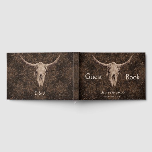 Rustic Elegant Wedding Brown Western Bull Skull Gastenboek (Volledig)