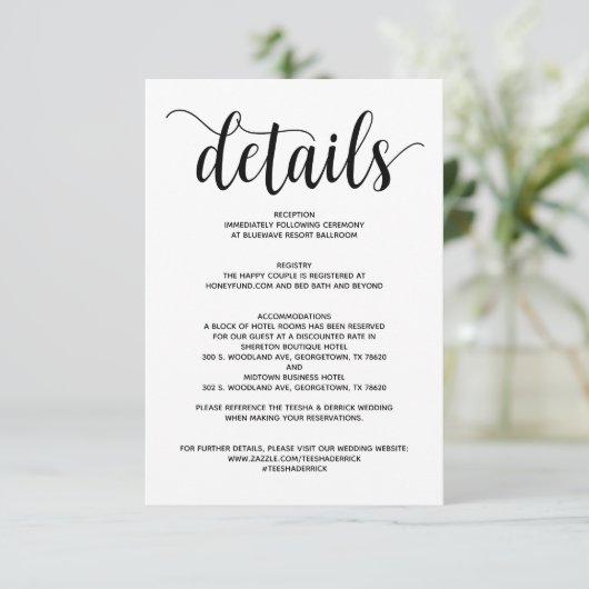 Rustic Elegant Wedding Details Enclosure Card Informatiekaartje (Staand voorkant)